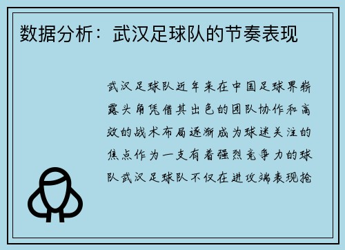 数据分析：武汉足球队的节奏表现