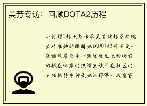 吴芳专访：回顾DOTA2历程